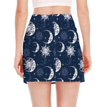 White And Blue Celestial Pattern Print Side Slit Mini Skirt