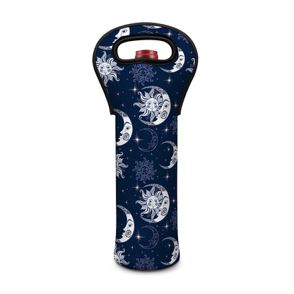 White And Blue Celestial Pattern Print Single Neoprene Wine Tote