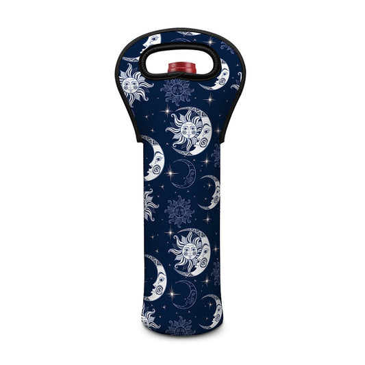 White And Blue Celestial Pattern Print Single Neoprene Wine Tote