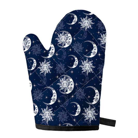 White And Blue Celestial Pattern Print Single Oven Mitt