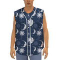 White And Blue Celestial Pattern Print Sleeveless Baseball Jersey