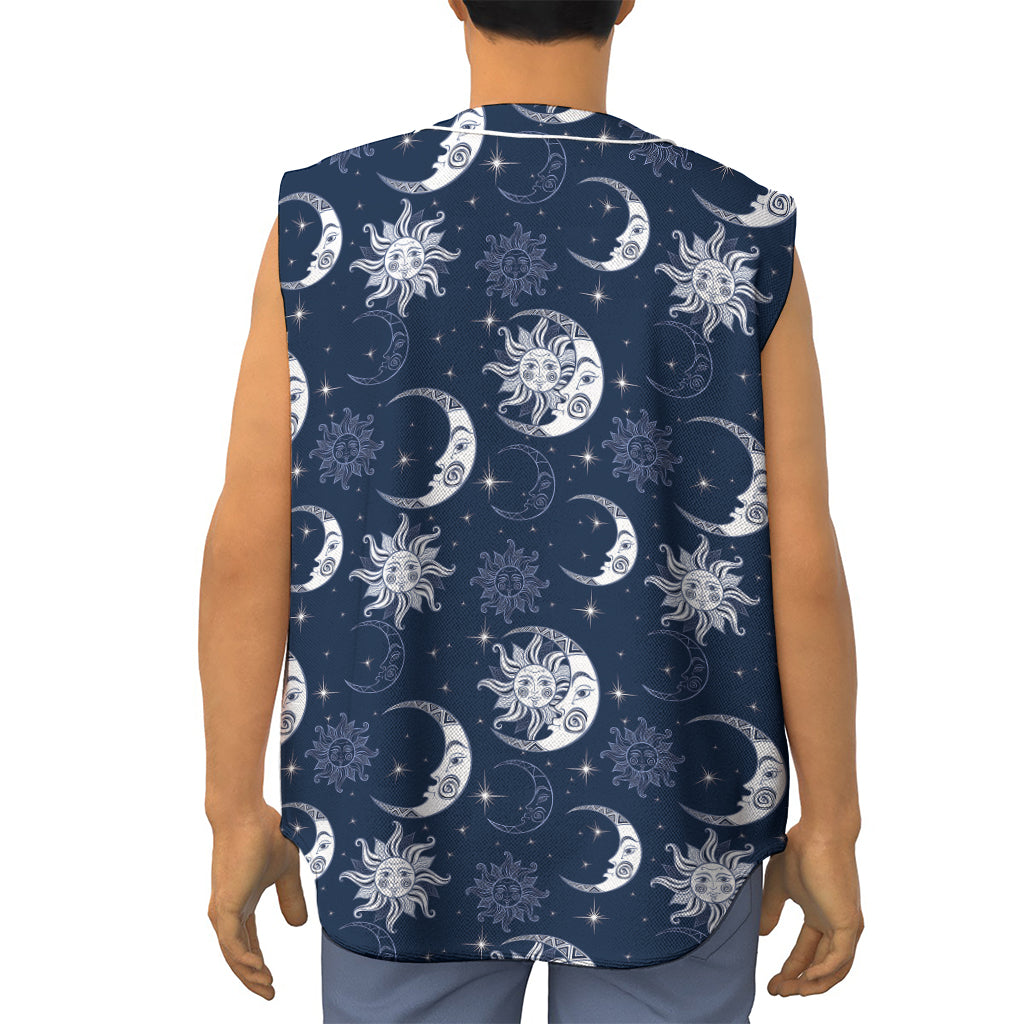 White And Blue Celestial Pattern Print Sleeveless Baseball Jersey