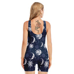 White And Blue Celestial Pattern Print Sleeveless One Piece Swimsuit
