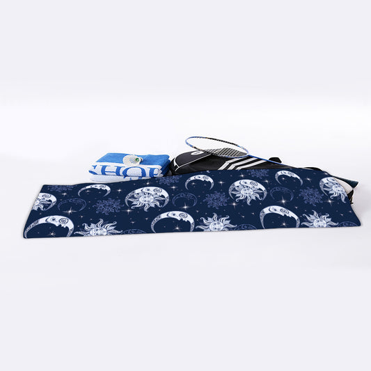 White And Blue Celestial Pattern Print Sports Towel