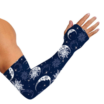 White And Blue Celestial Pattern Print Sun Protection Arm Sleeves