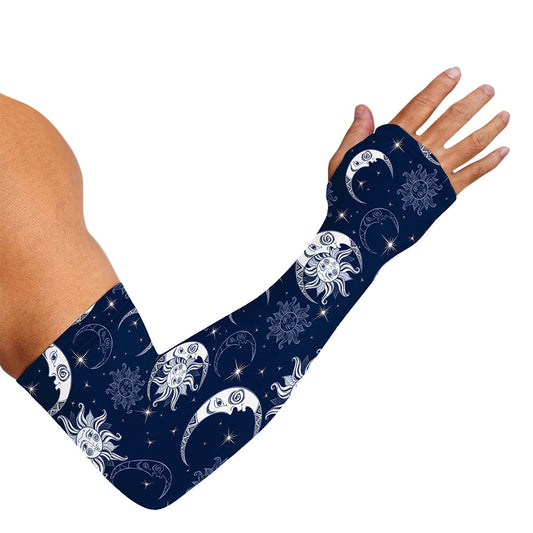 White And Blue Celestial Pattern Print Sun Protection Arm Sleeves