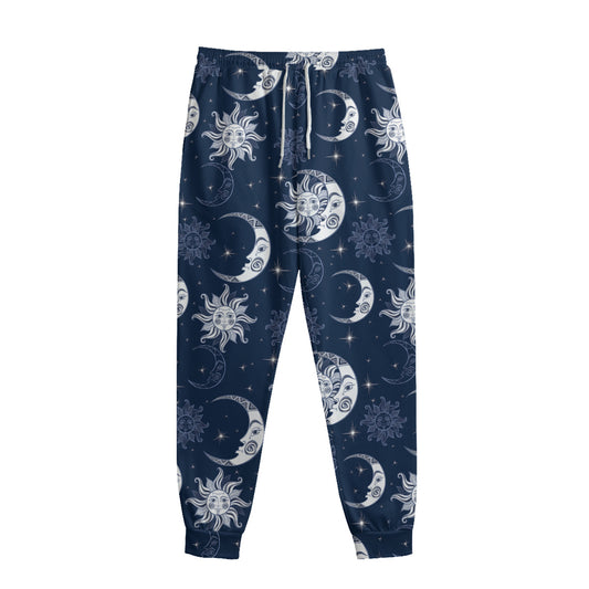 White And Blue Celestial Pattern Print Sweatpants