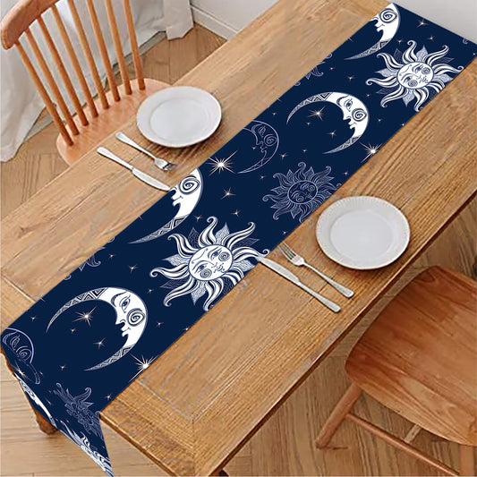 White And Blue Celestial Pattern Print Table Runner