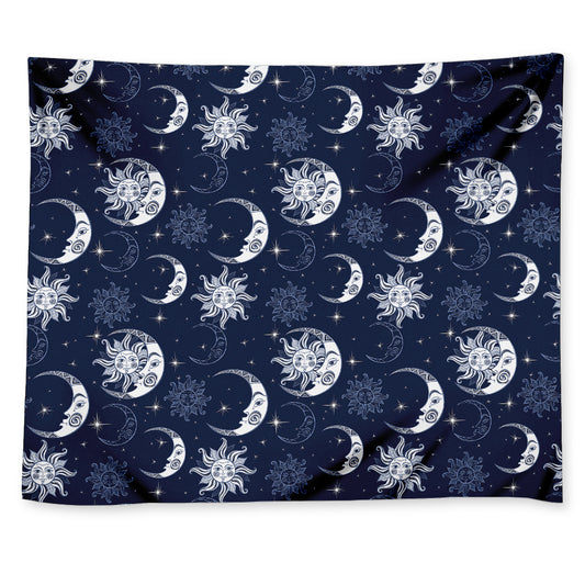 White And Blue Celestial Pattern Print Tapestry
