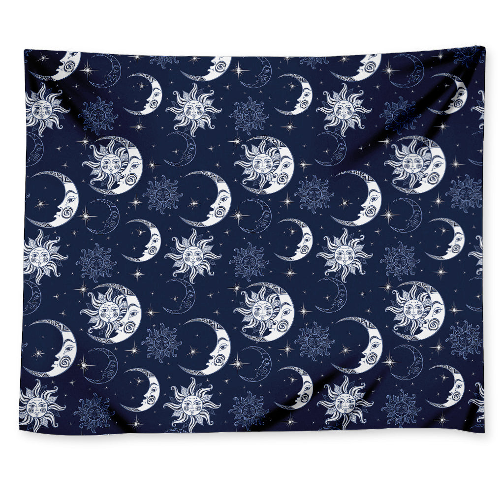 White And Blue Celestial Pattern Print Tapestry