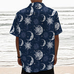 White And Blue Celestial Pattern Print Textured Short Sleeve Shirt