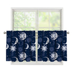 White And Blue Celestial Pattern Print Tier Curtains