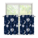 White And Blue Celestial Pattern Print Tier Curtains