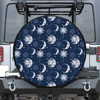 White And Blue Celestial Pattern Print Tire Cover