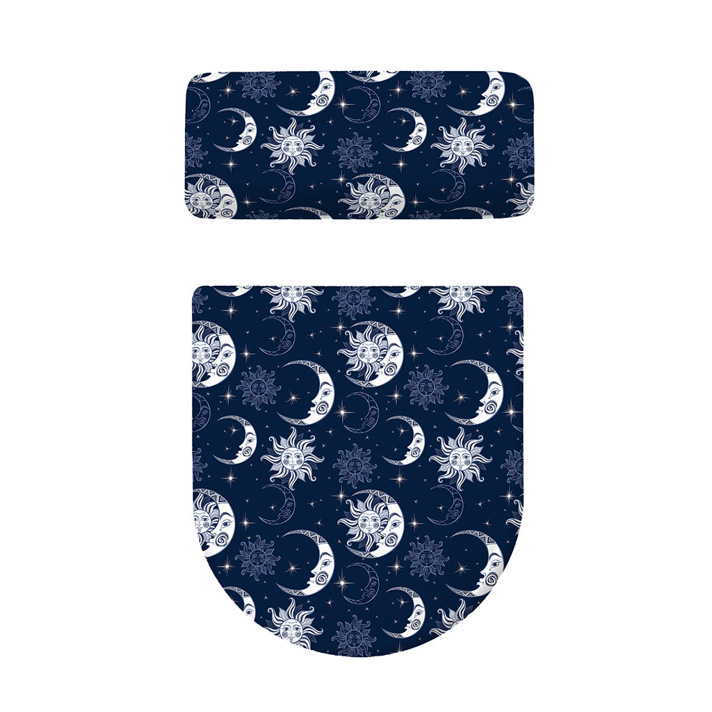 White And Blue Celestial Pattern Print Toilet Lid And Tank Cover Set