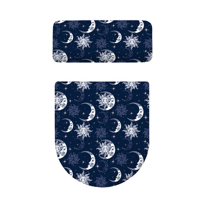 White And Blue Celestial Pattern Print Toilet Lid And Tank Cover Set