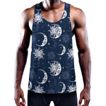White And Blue Celestial Pattern Print Training Tank Top