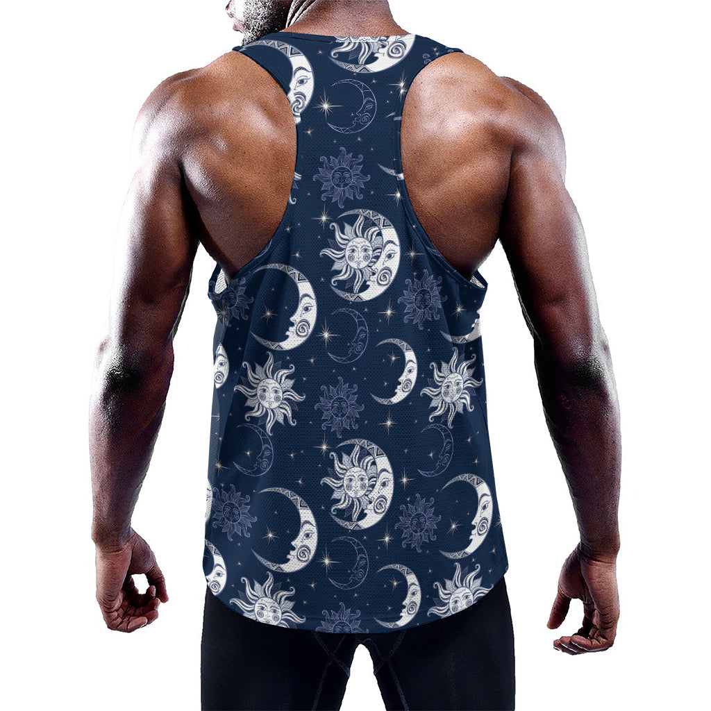 White And Blue Celestial Pattern Print Training Tank Top