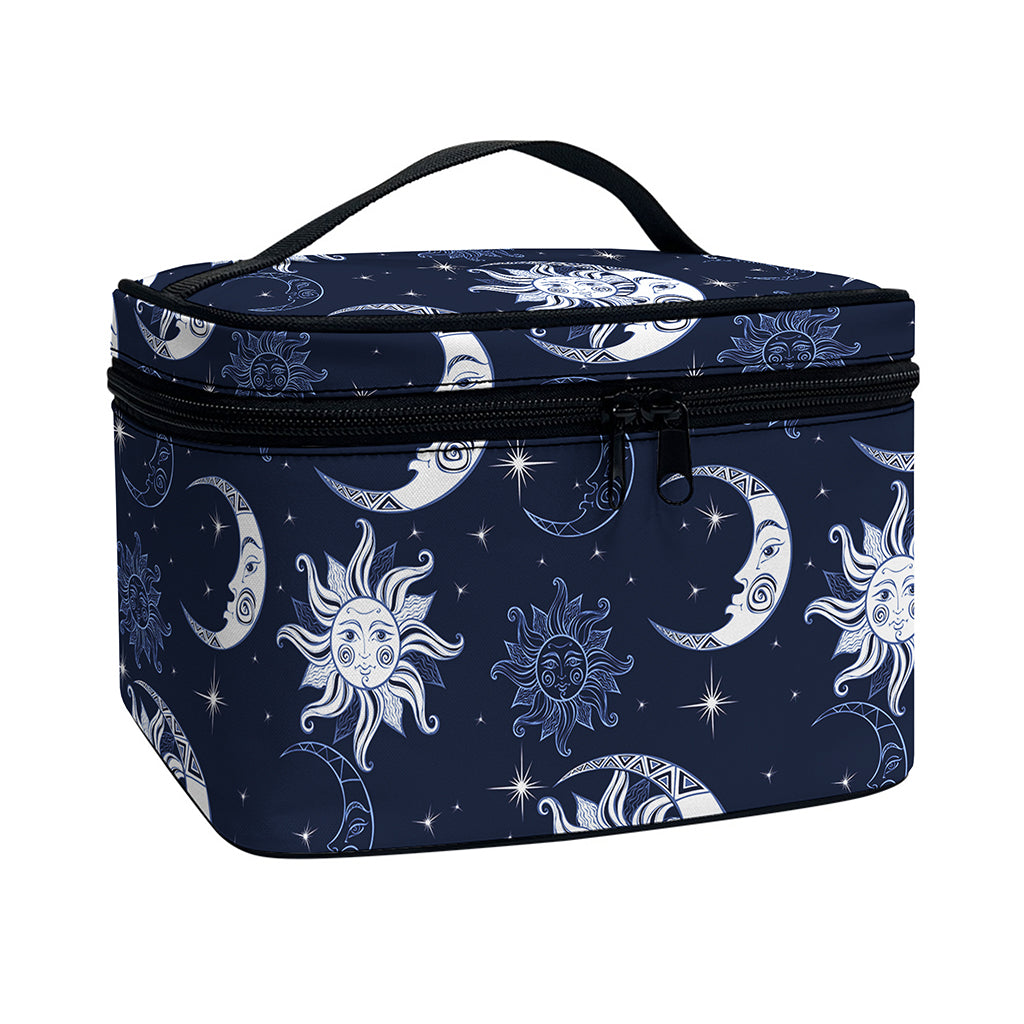 White And Blue Celestial Pattern Print Travel Makeup Bag