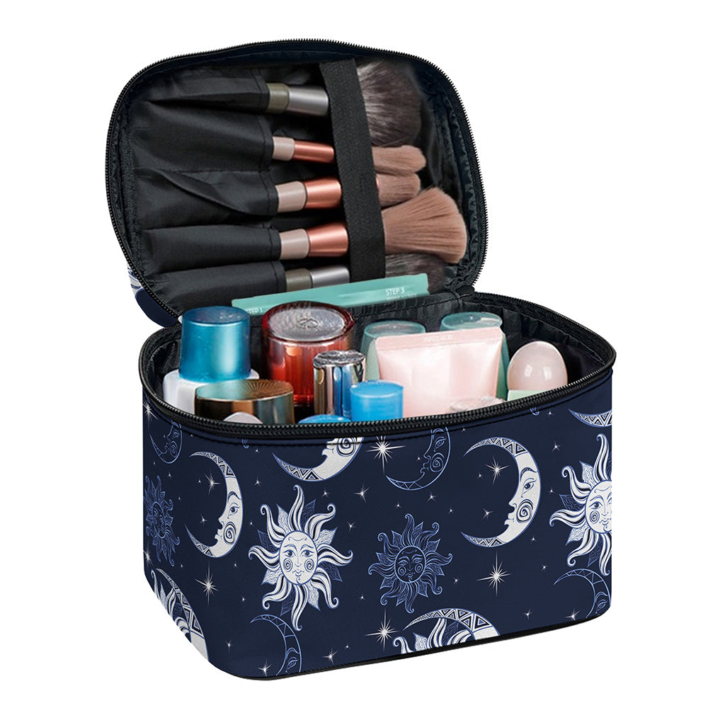 White And Blue Celestial Pattern Print Travel Makeup Bag