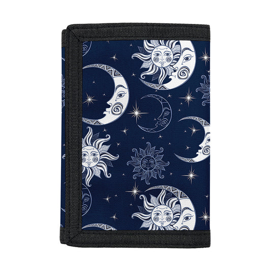 White And Blue Celestial Pattern Print Trifold Wallet