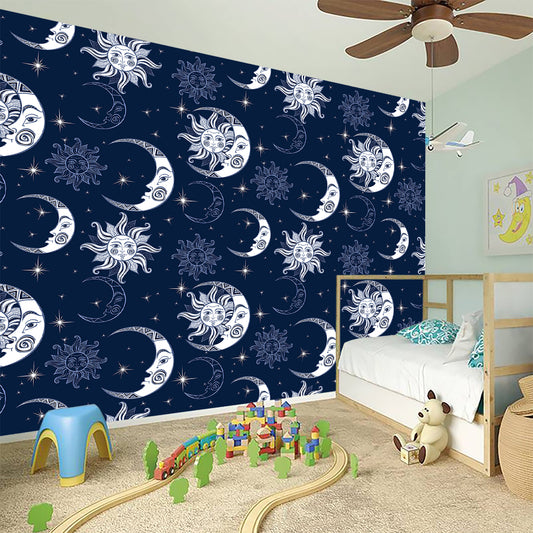 White And Blue Celestial Pattern Print Wall Sticker
