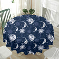White And Blue Celestial Pattern Print Waterproof Round Tablecloth