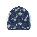 White And Blue Celestial Pattern Print White Mesh Trucker Cap