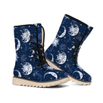 White And Blue Celestial Pattern Print Winter Boots
