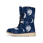 White And Blue Celestial Pattern Print Winter Boots