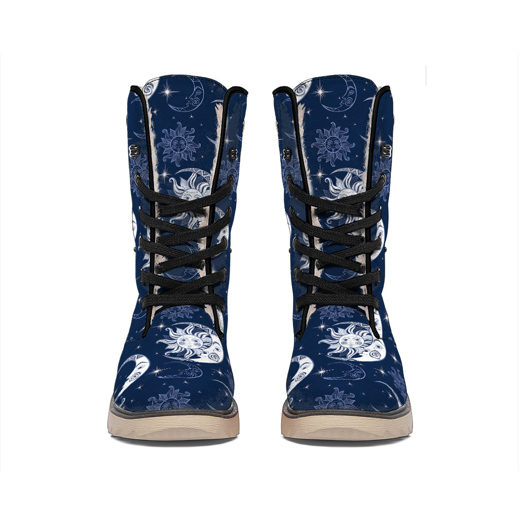 White And Blue Celestial Pattern Print Winter Boots