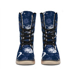 White And Blue Celestial Pattern Print Winter Boots