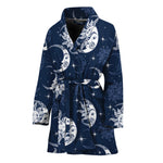 White And Blue Celestial Pattern Print Women's Bathrobe