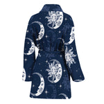White And Blue Celestial Pattern Print Women's Bathrobe