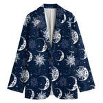 White And Blue Celestial Pattern Print Women's Blazer