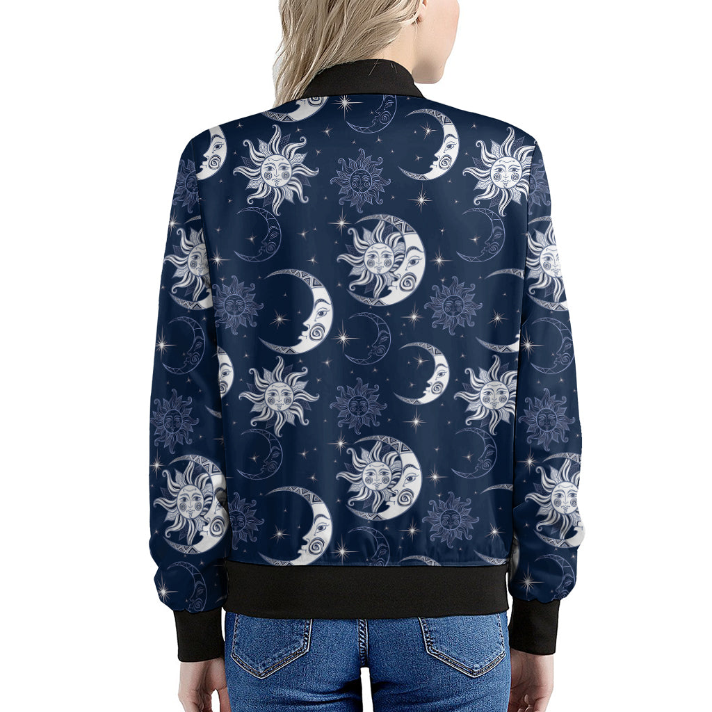 White And Blue Celestial Pattern Print Women's Bomber Jacket