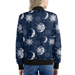 White And Blue Celestial Pattern Print Women's Bomber Jacket