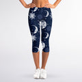 White And Blue Celestial Pattern Print Women's Capri Leggings