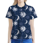 White And Blue Celestial Pattern Print Women's Polo Shirt