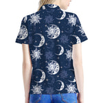 White And Blue Celestial Pattern Print Women's Polo Shirt