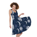 White And Blue Celestial Pattern Print Sleeveless Knee Length Dress
