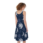 White And Blue Celestial Pattern Print Women's Sleeveless Dress
