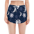 White And Blue Celestial Pattern Print Women's Split Running Shorts