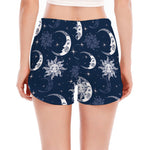 White And Blue Celestial Pattern Print Women's Split Running Shorts