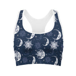 White And Blue Celestial Pattern Print Women's Sports Bra