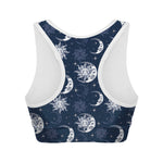 White And Blue Celestial Pattern Print Women's Sports Bra
