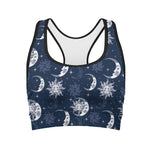 White And Blue Celestial Pattern Print Women's Sports Bra