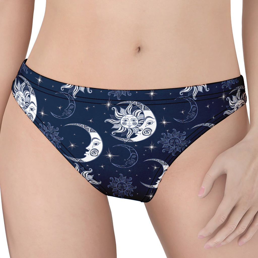 White And Blue Celestial Pattern Print Women's Thong