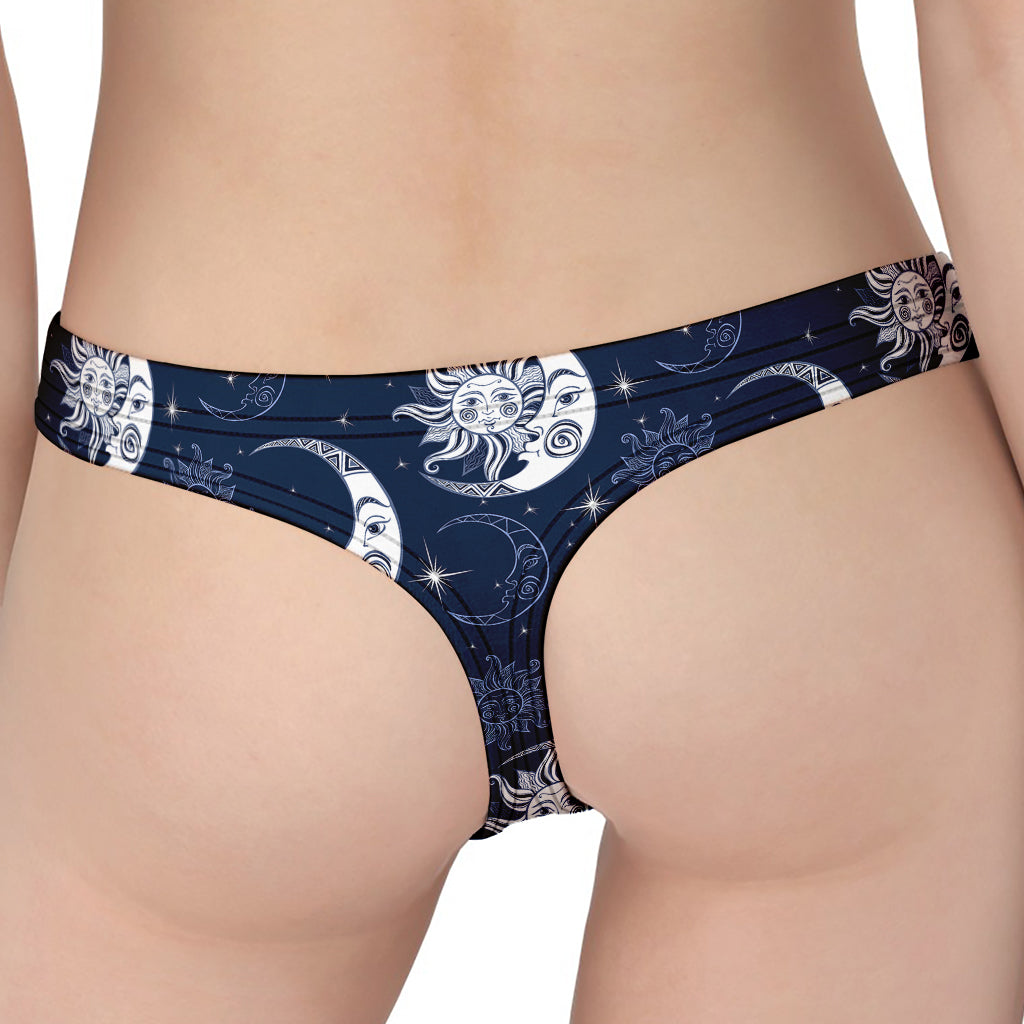 White And Blue Celestial Pattern Print Women's Thong