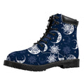 White And Blue Celestial Pattern Print Padded Collar Lace Up Boots